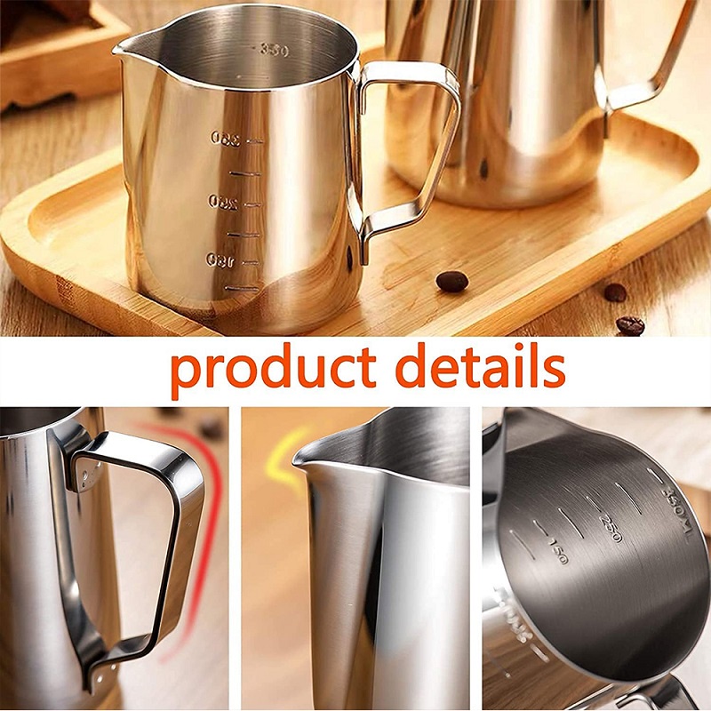 Milk Jug Stainless Gelas Pitcher Latte Art Peralatan Kopi Cafe 350/600/1000ML Dengan Skala