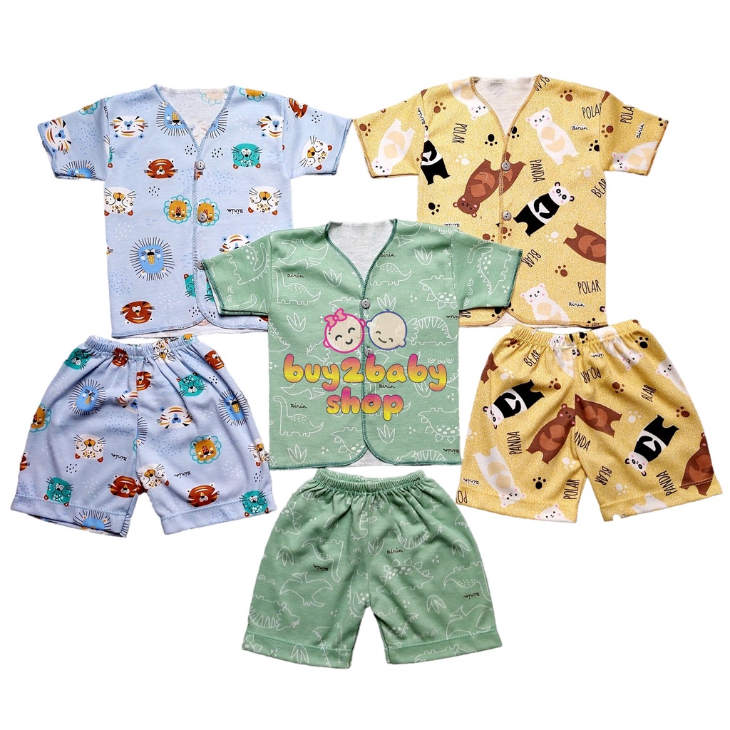 Baju bayi setelan piyama bayi full print motif Airin/Minoru usia 0-3 bulan isi 3 setelan