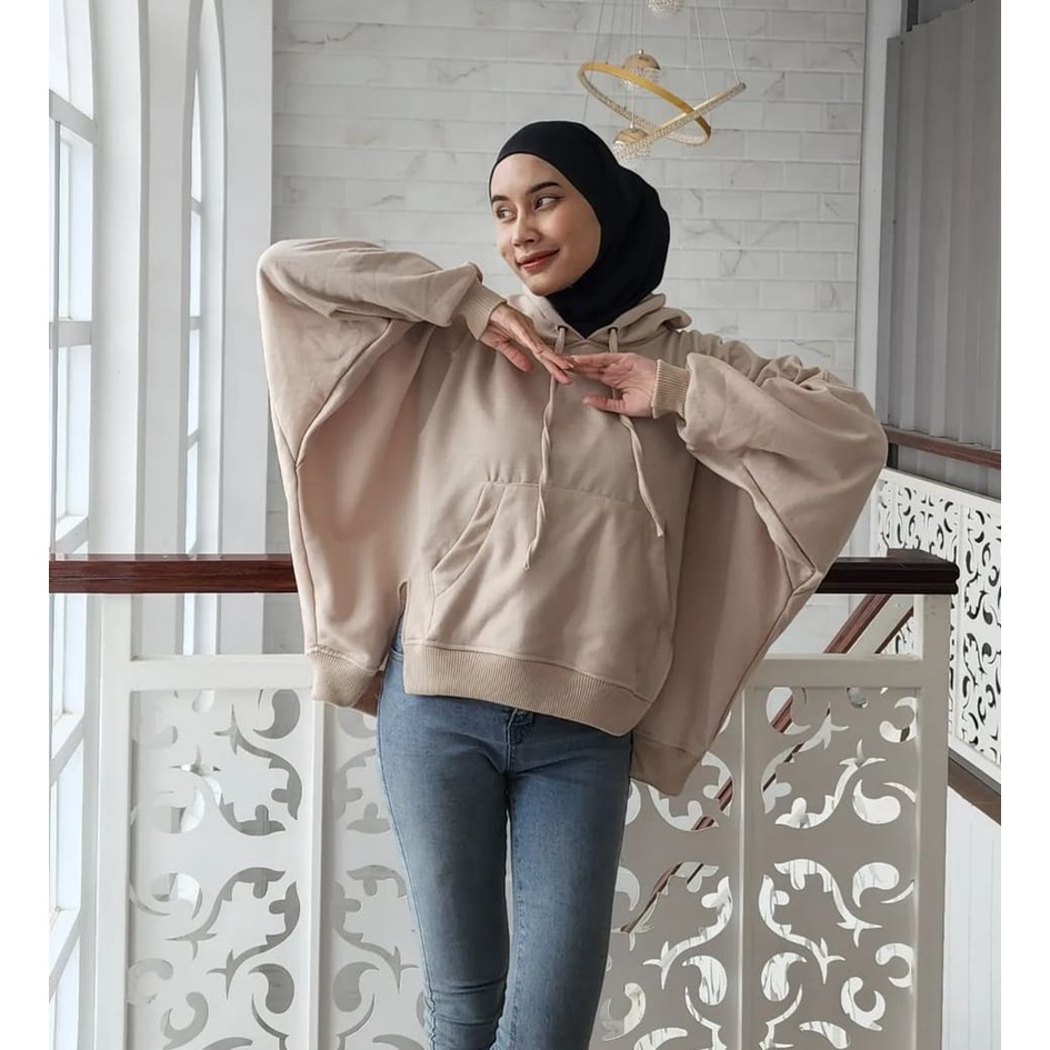 Sweater Hoodie Batwing Oversize Slit Hoodie | Sweater Wanita Bigsize | Sweater Hoodie Korean Style