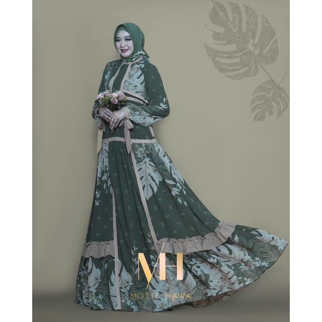 gamis set the leaf azhalea syari series set scarf motif hawa