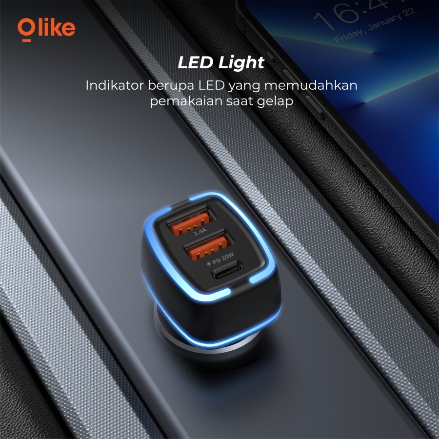 Charger Mobil Olike R3 Car Charger Powerful LED Light PD 20 watt