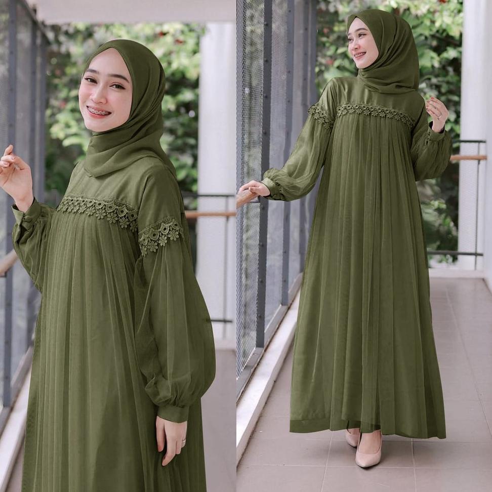 SPECIAL PRICE MAXI DRESS PANJANG NURAINI | GAMIS MUSLIM MURAH PEREMPUAN BROKAT TILE CANTIK RENDA IMP