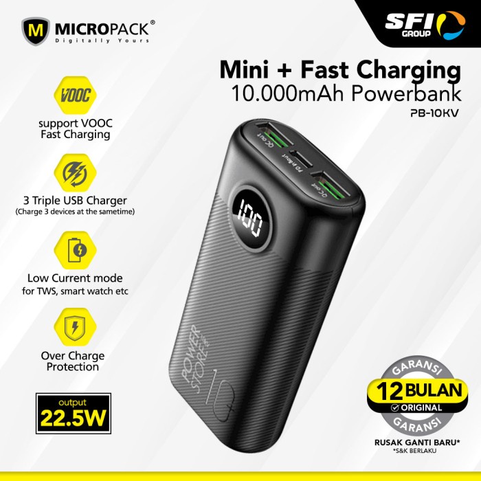 MICROPACK POWERBANK 10000 MAH VOOC WITH PD 3.0 & QC 3.0 (PB-10KV)