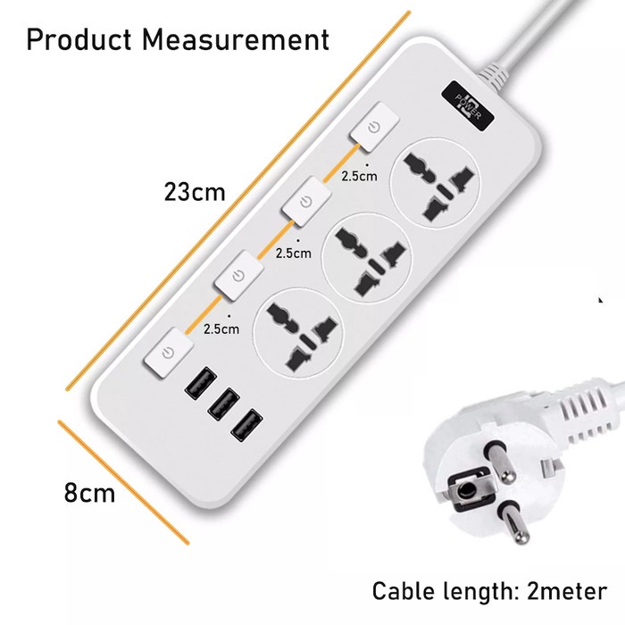 Smart Switch T14 Stop Kontak 3 Power Socket 3 USB Port Power Strip