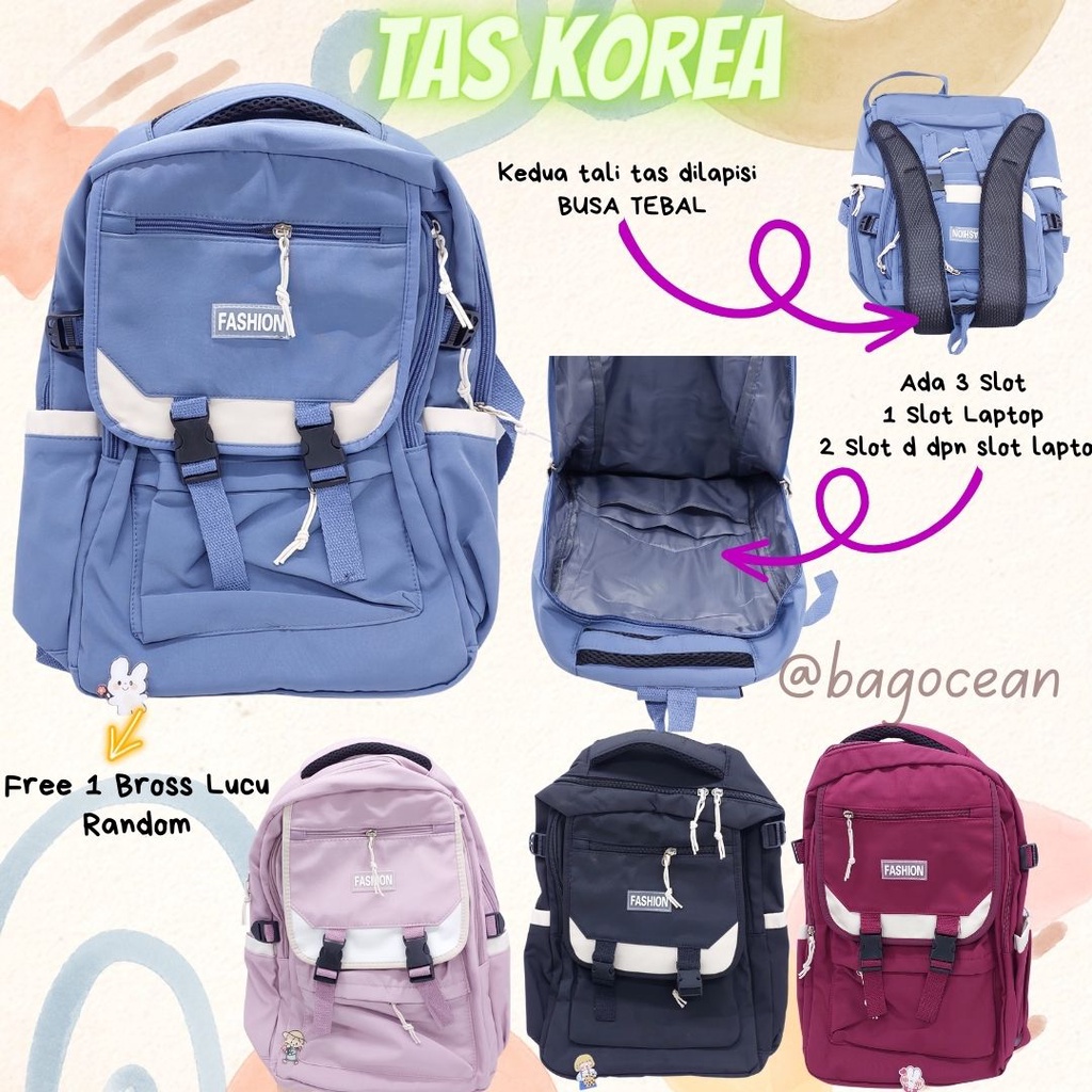 Stylish Korean Bagpack New Arrivals / Tas Korea TERMURAH Original / Tas Waterproof Hadiah Boneka  / Ransel Korea sekolah SD SMP SMA KULIAH /  Tas punggung anti hujan gratis boneka / Backpack School