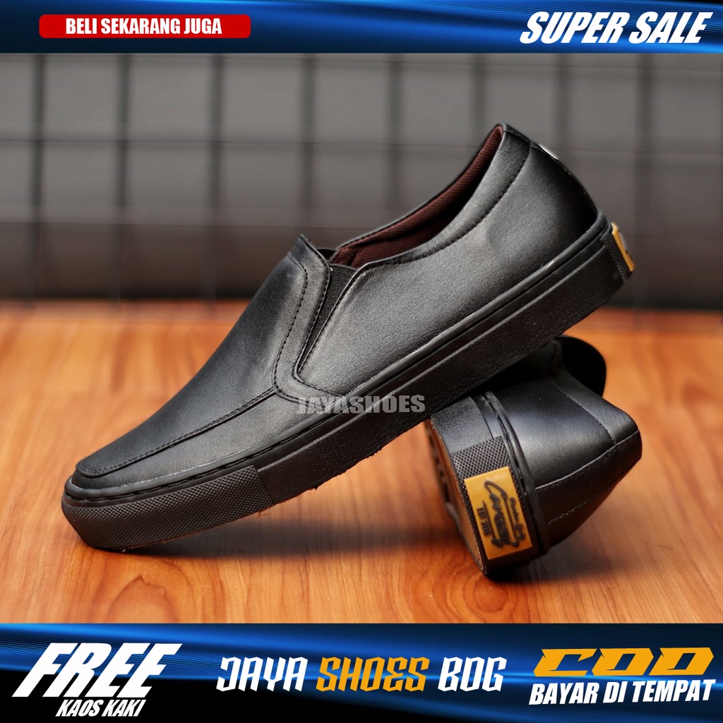 MANJI Sepatu Casual Formal Pria Hitam Kulit Asli Original Kerja Kantor Cowok Murah Sepatu Slop