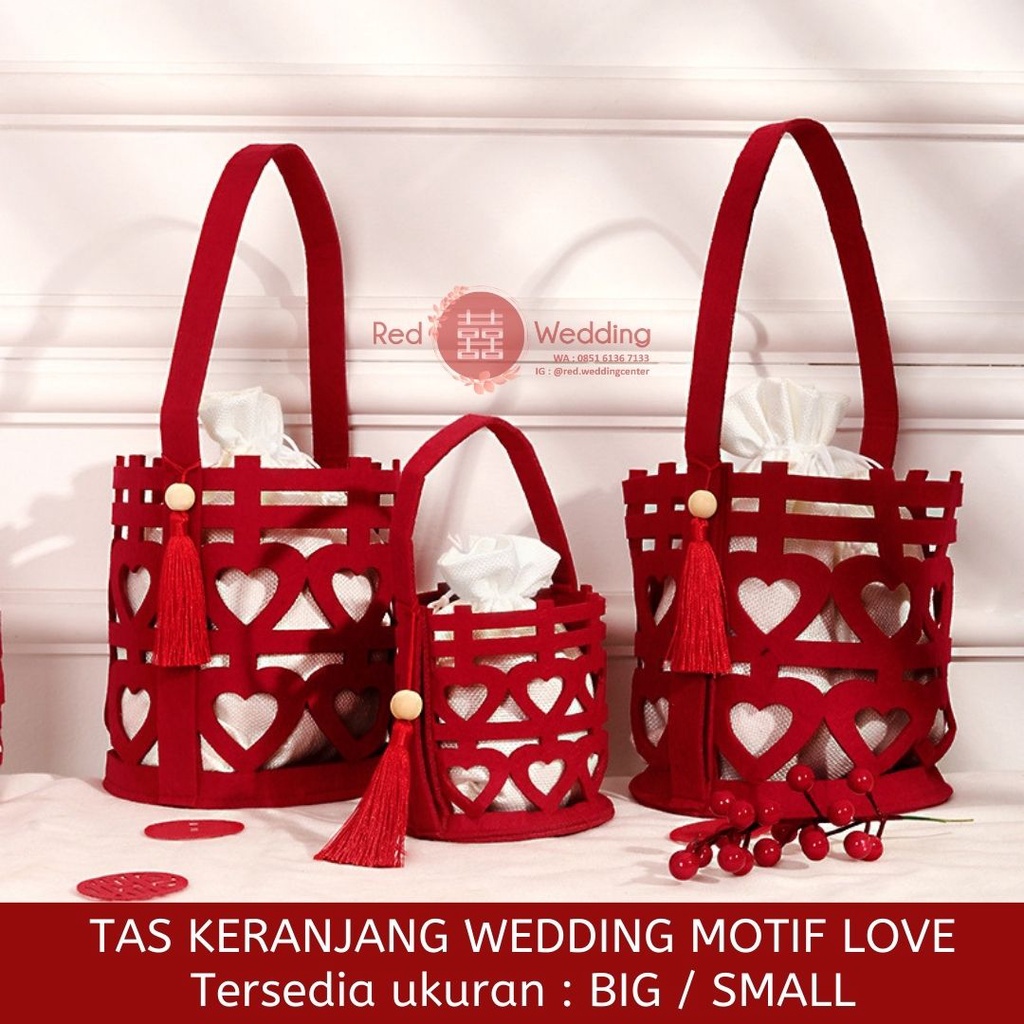 Tas Tenteng Keranjang Shuang Xi Love Merah Sangjit Wedding Non-Woven Bag