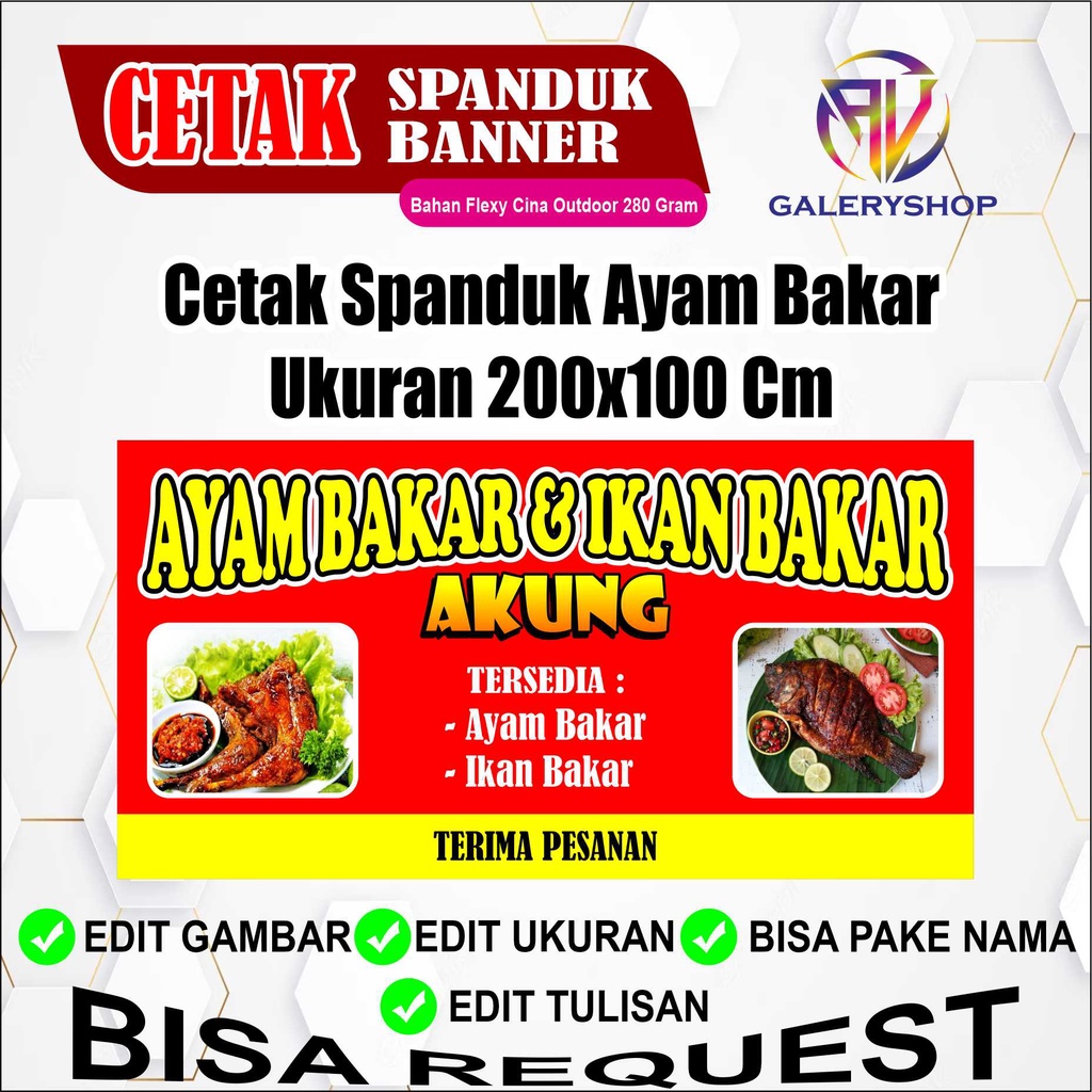 cetak spanduk banner jualan ayam bakar dan ikan bakar custom dll.