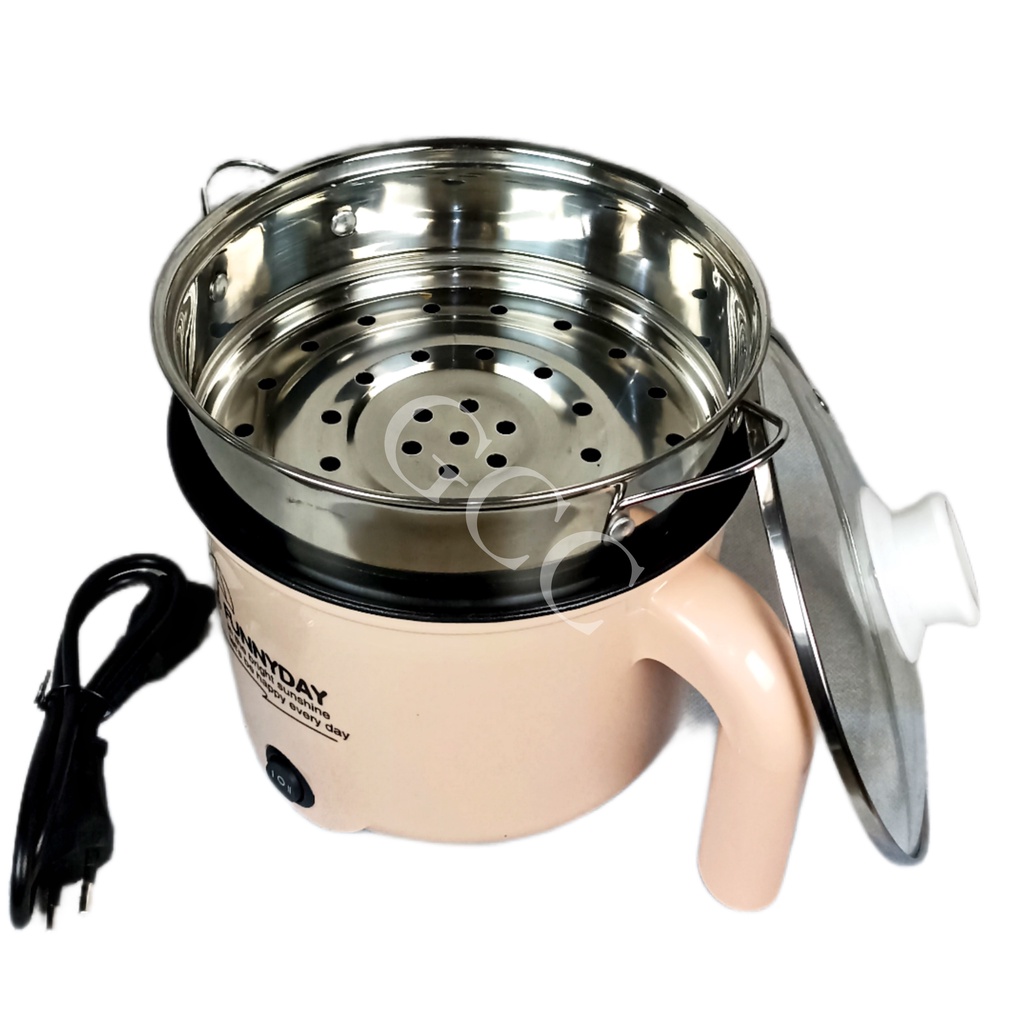 A1 Panci Listrik Mini Serbaguna 2 Susun Electric Multifungsi Pot Tutup Kaca 18Cm Steamer