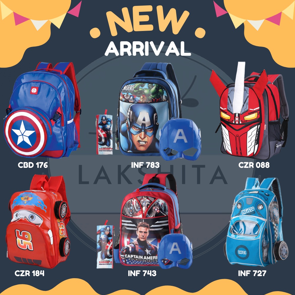 ORIGINAL INFICLO Tas Ransel Sekolah Anak Laki Laki PG Paud TK SD Bag Pack Cowok Karakter Super Hero Robot Iron Man Captain America Mobil Robot usia 4 5 6 7 8 9 10 Tahun Murah Bahan Premium Kualitas Import Kekinian Model Terbaru 2023 Bisa COD Bergaransi