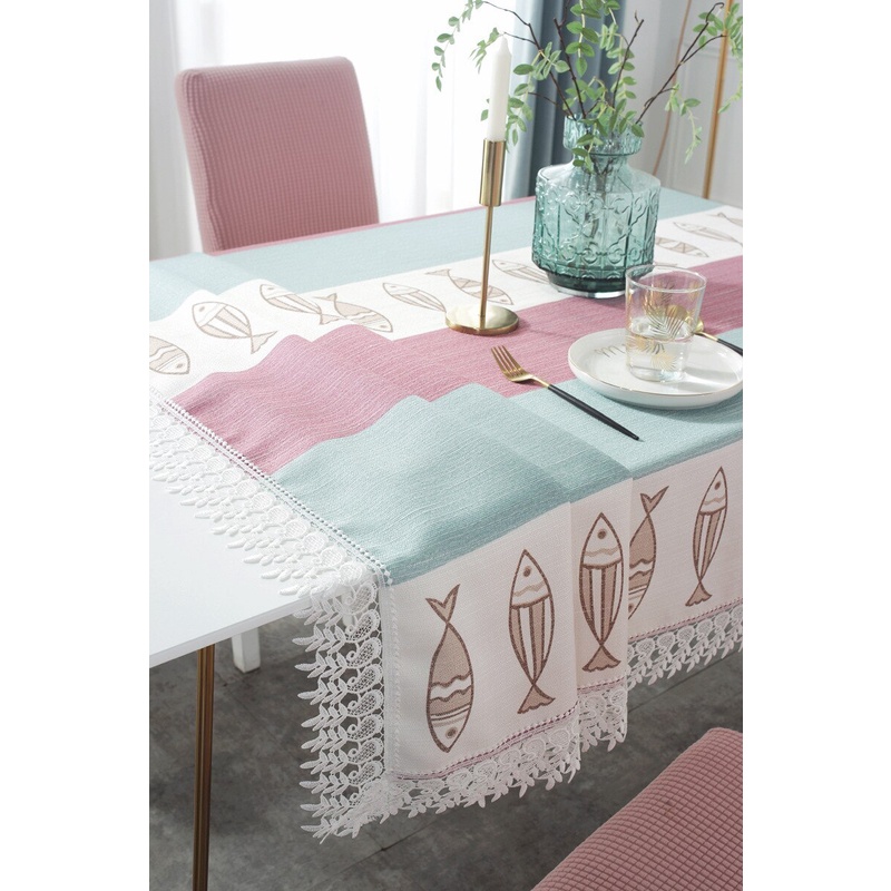 Nordic Table Cloth / Taplak Meja Makan Velvet Anti Panas Renda Tebal Motif