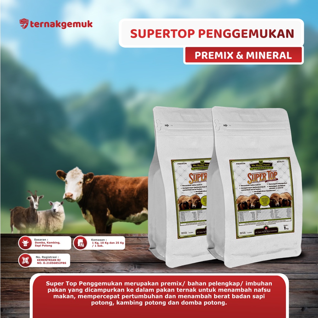 PREMIX PENGGEMUK SAPI KAMBING JANTAN PREMIUM - SUPER TOP PENGGEMUKKAN - campuran konsentrat
