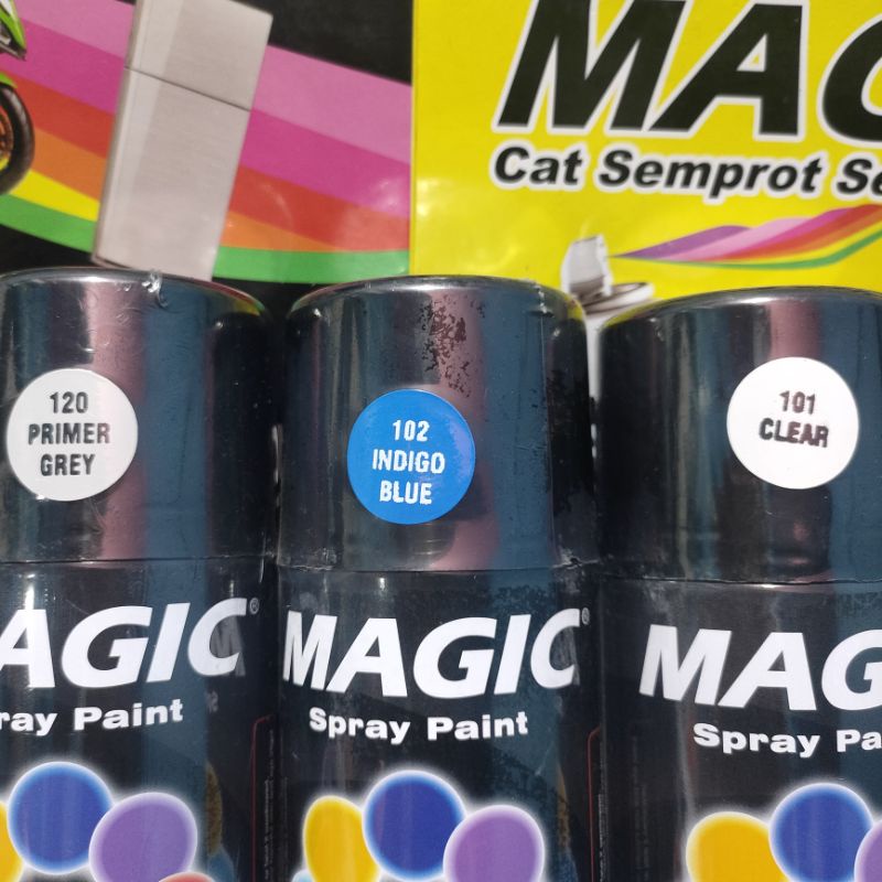 Pilok Pilox Cat Semprot Magic Paket Lengkap 3 Kaleng 300cc Paketan Biru Indigo Blue 102 Primer Grey Epoxy 120 Clear Pernis Glossy Mengkilap 101 Spray Paint