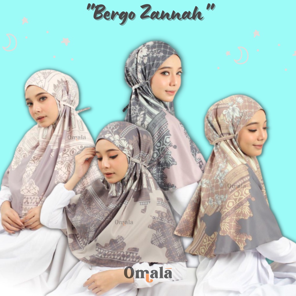 (OMALA) Bergo Zannah - Bergo Motif Premium Maxmara - Bergo/Khimar Simple - Hijab/Jilbab Instan - Jil