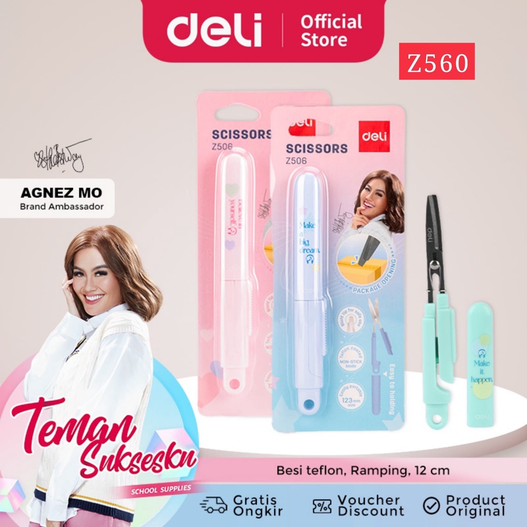 [DELI X AGNEZ MO] Deli Portable scissor / Gunting Portable Lucu Besi Teflon Z506