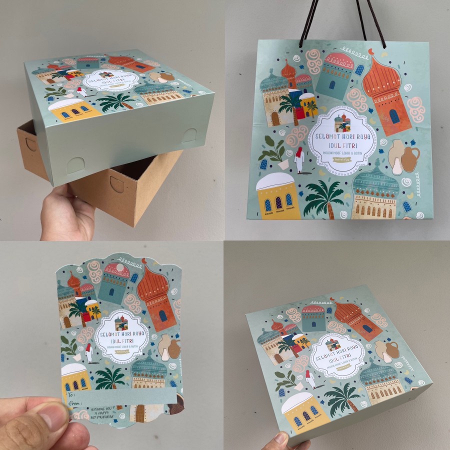 

( 5 pcs ) Paket Bundle Packaging Parcel Idul Fitri Dus 25x25x10 cm dan Paper Bag