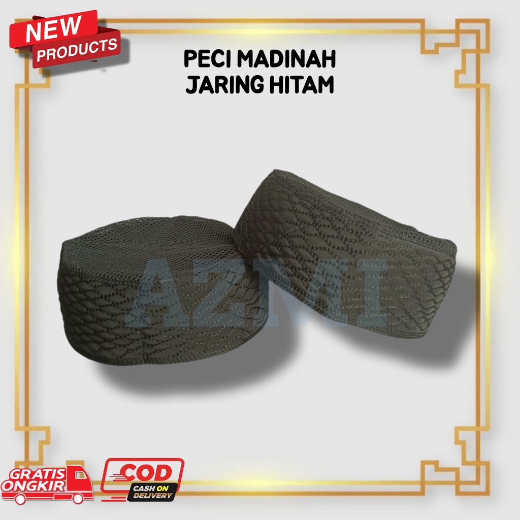 Peci Madinah Ikaf Jaring Dewasa Hitam Tinggi 6 CM / Madinah Jaring Hitam