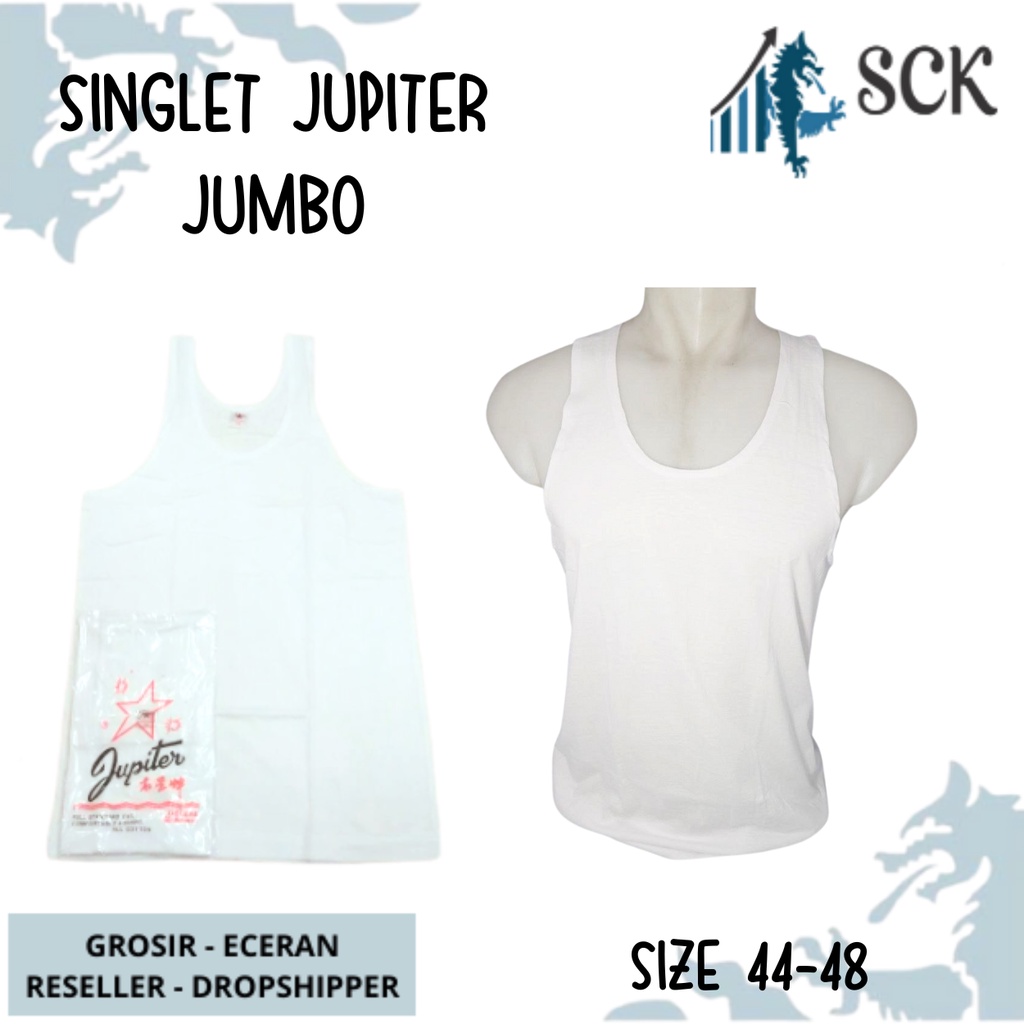 [ISI 1] Singlet Pria JUPITER 44-48 JUMBO Katun Warna Putih Polos / Kaos Dalam JUPITER Original / Singlet Pria - sckmenwear GROSIR