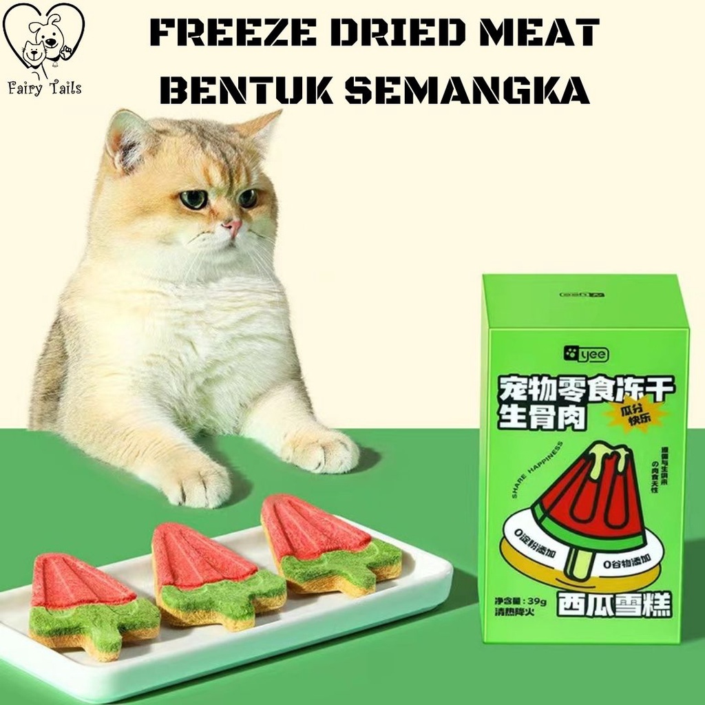 Freeze Dried Snack Cemilan Daging Beku Ayam dan Bebek Dengan Cranberry Bentuk Semangka Untuk Kucing / Freeze Dried Watermelon Ice Cream Shape for Cat