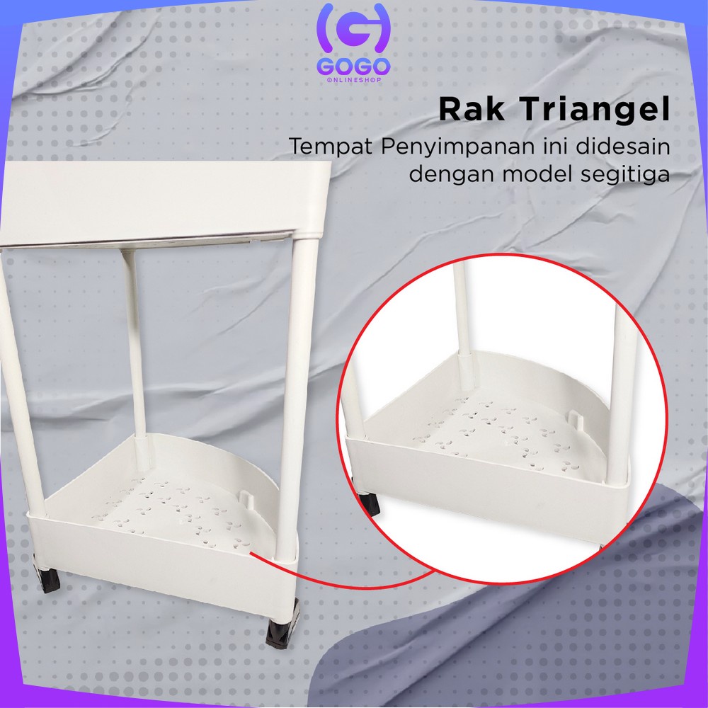 GOGO-C824 Rak Dapur Triangle 4 Tingkat Rak Trolley Susun Penyimpanan Serbaguna Dengan Roda / Rak Kamar Mandi Sudut Anti Air