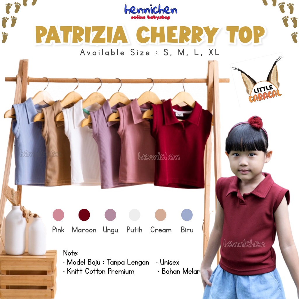 LITTLE CARACAL PATRIZIA CHERRY TOP POLO KUTUNG BAJU ANAK TANPA LENGAN ATASAN ANAK KERAH PEREMPUAN BAJU ANAK PEREMPUAN