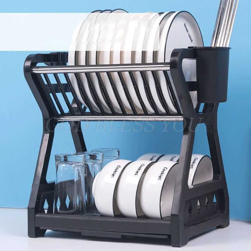 (BISA COD) FTIHSHP MitoClean Rak Piring Gelas Pengering Drainer Kitchen Dish Rack 2 layer - MYH002