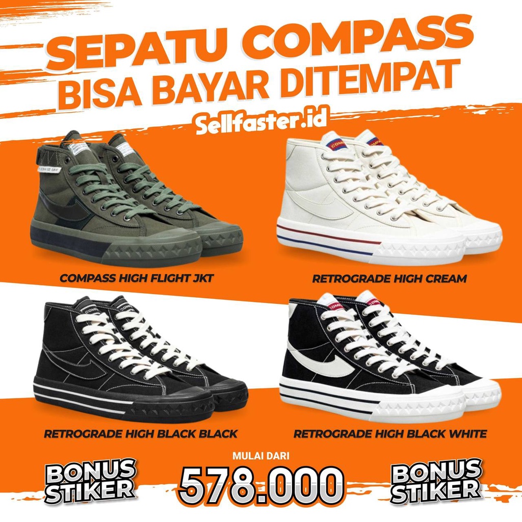 Sepatu Compass Retrograde Hi Decon / Black White / Cream / Black Black / Flight Jacket [Original]