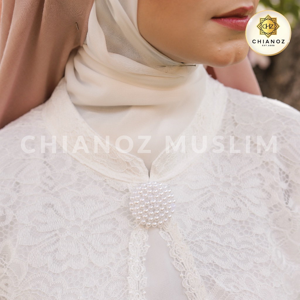 CHIANOZ Gamis Putih Abaya Mewah Nagita Dress FULL Brukat Renda Baju Lebaran Umroh Haji Manasik Pesta Akad 126 192