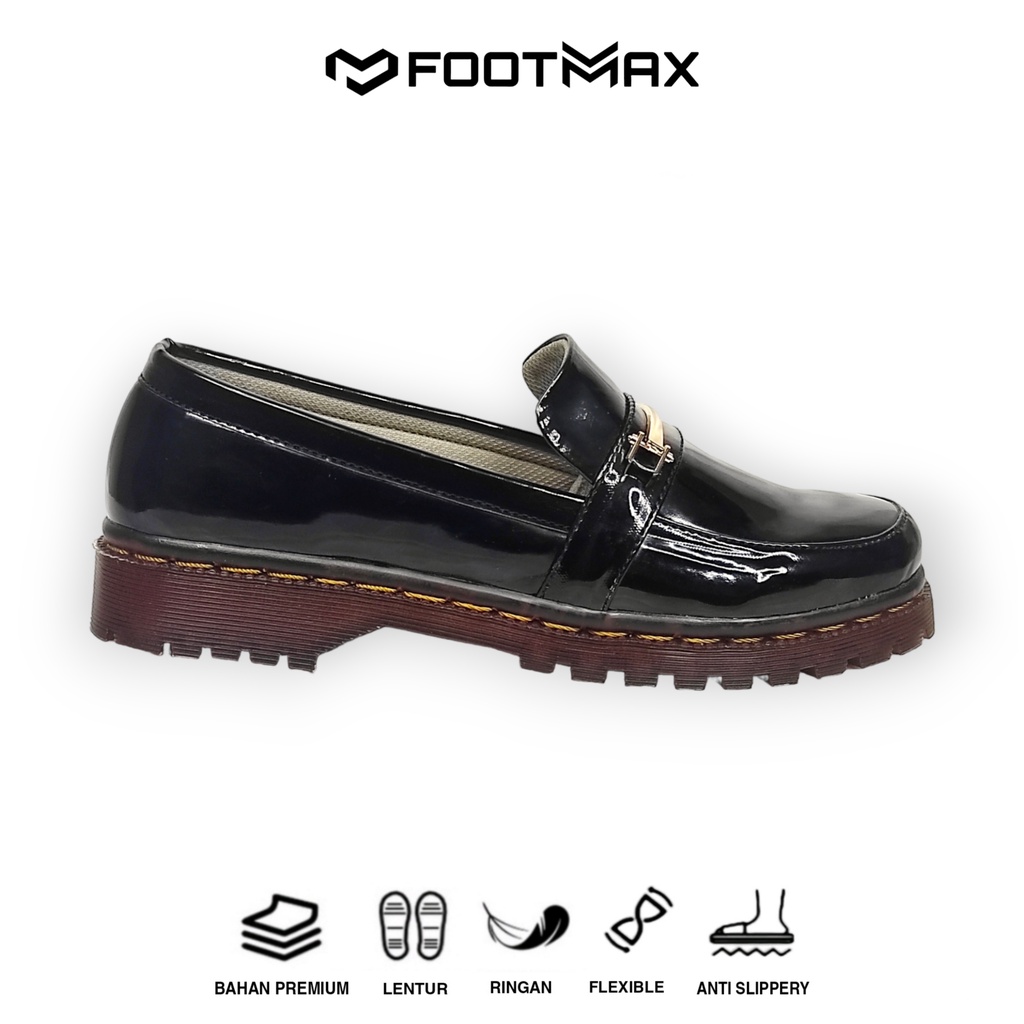 Sepatu Docmart Wanita Hitam Kilap Sepatu Kerja Wanita Casual Formal Sepatu Wanita Loafer Slip On Termurah