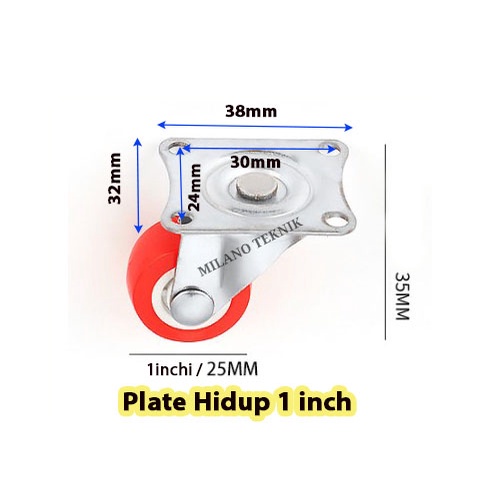 Roda PVC 1 inch (Mati-Hidup-Rem) KASTOR PlateTaiwan Roda Troli Nylon Furniture Etalase Troly/pcs