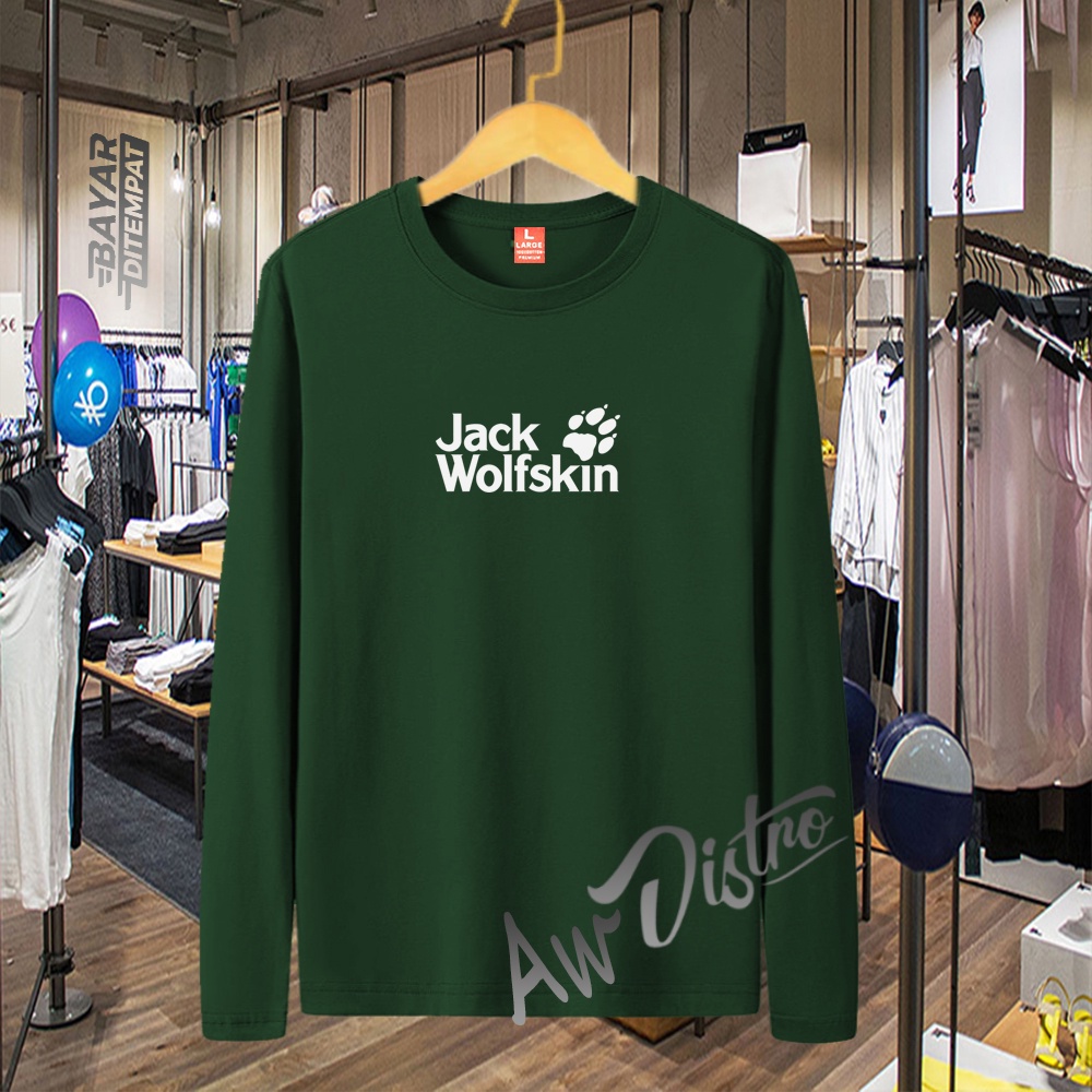 COD Baju Kaos Distro Jackwol Text Putih Premium Quality Lengan Panjang Kaos Tulisan Kaos Kata-Kata Kaos Sablon Big Size