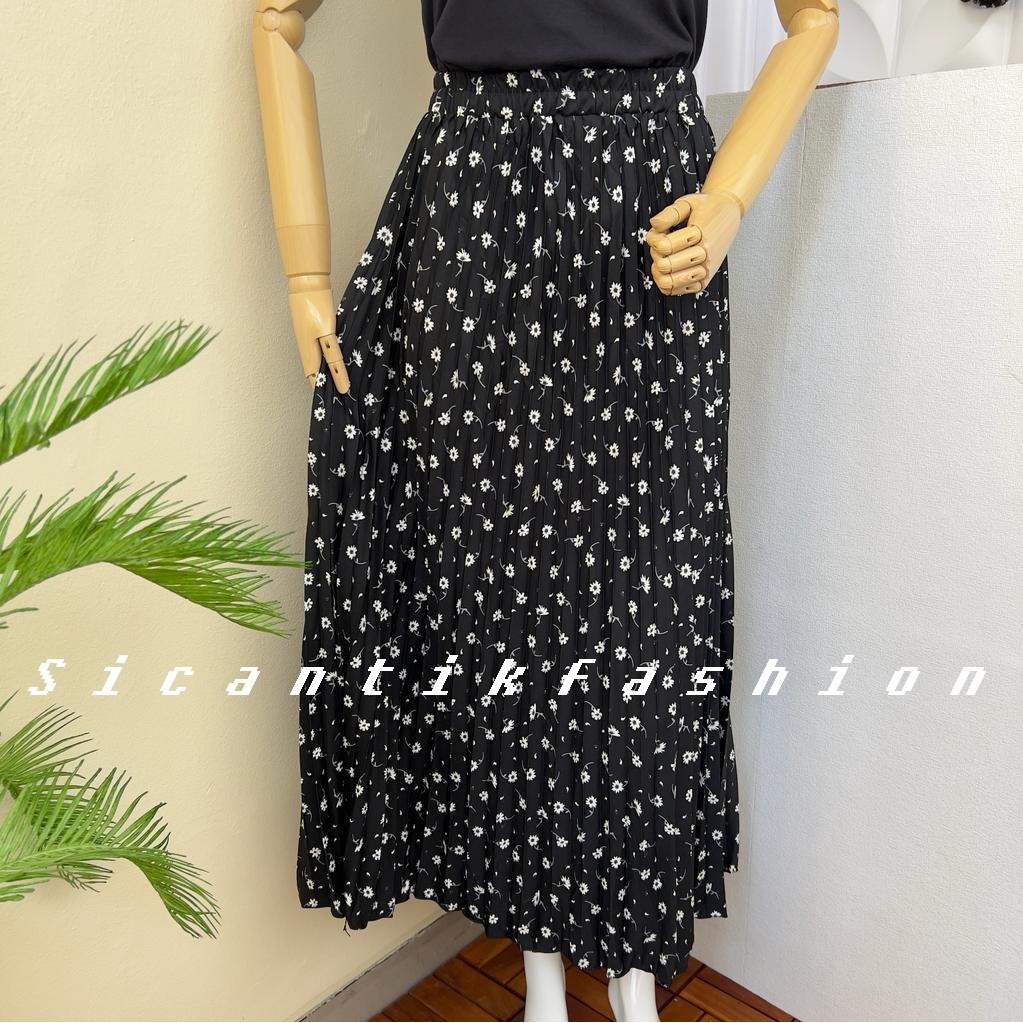 Rok Plisket Motif Bunga Melati Bahan Hyget Premium Panjang 90cm