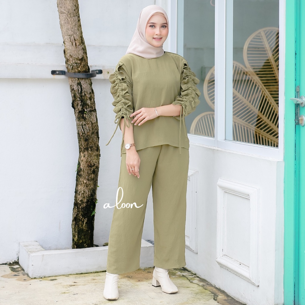 Sherly One Set Crinkle Airflow – Stelan Wanita Kekinian – One Set Wanita Korean Style