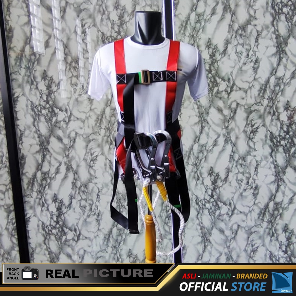 Tali Keselamatan Safety Webbing TANGGUH - Full Body Harness Double Big Hook + Chest Waist + Absorber LEGION