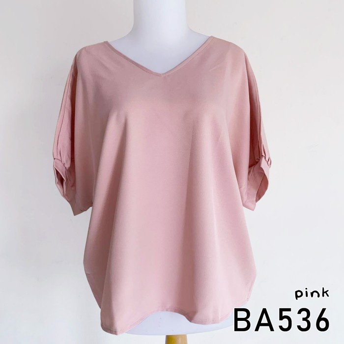 Atasan Wanita Baju wanita / cewek vneck warna polos blouse atasan casual top murah - pink Outfit Tre