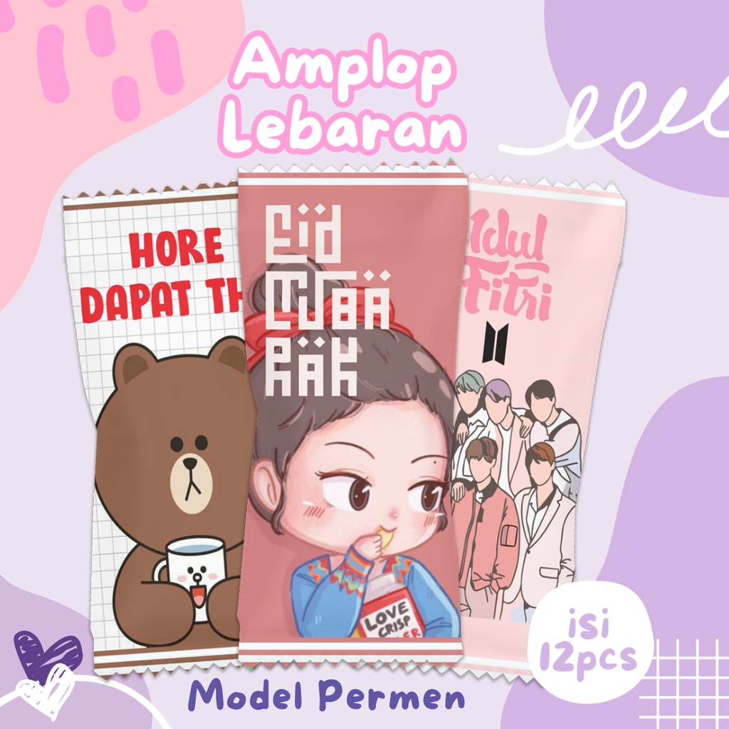 

isi 12 amplop lebaran viral model bungkus permen D series