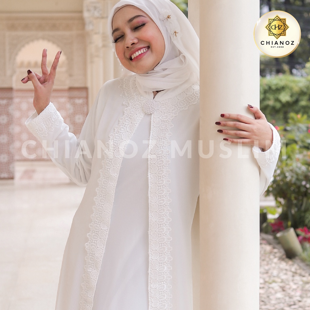 CHIANOZ Gamis Putih Anak Couple Mewah Wilona Dress Brukat Renda Baju Lebaran Umroh Haji Manasik Pesta Akad 116 900