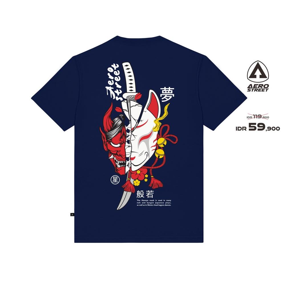 PALING DIMINATI Aerostreet T Shirt Hannya Kitsune Navy Kaos T-Shirt Tshirt AADAA