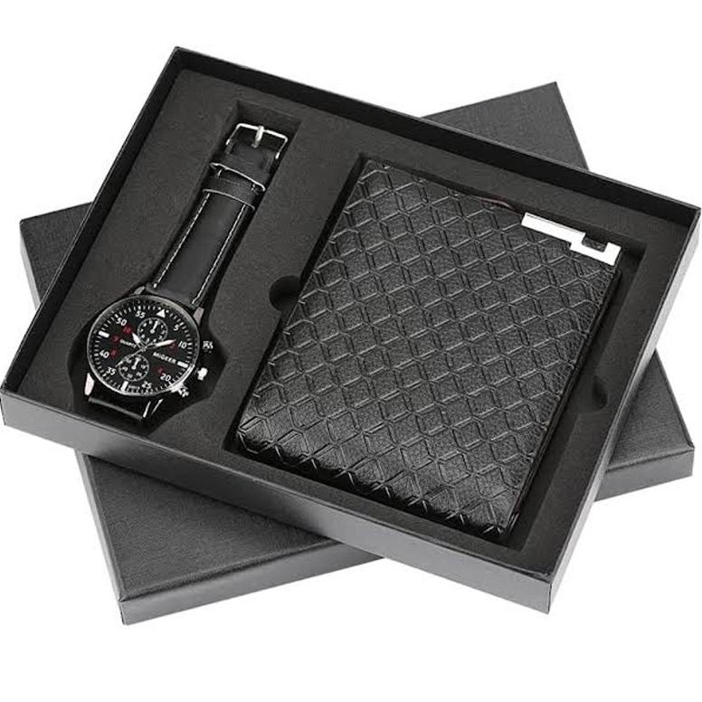 Kualitas NO 1 EN LIGNE - Jam Tangan Pria Set - Jam Tangan Gift - Jam Tangan Kado - Jam Tangan Dompet