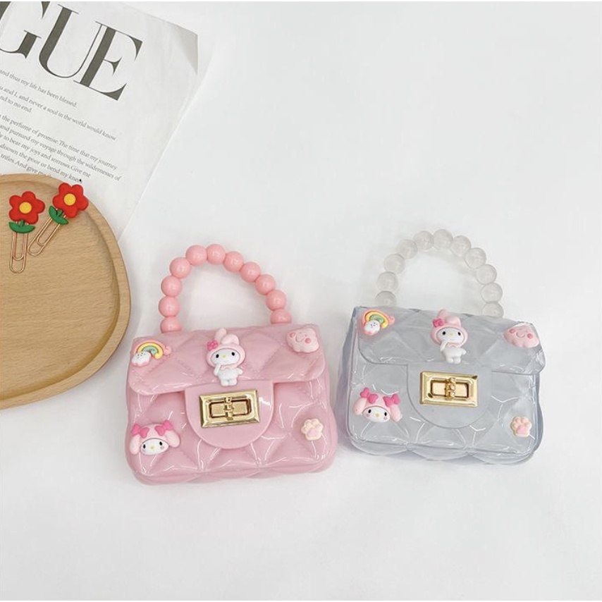 TAS SELEMPANG JELLY MINI MUTIARA BONEKA ANAK IMPORT KOREA STYLE 3D STIKER