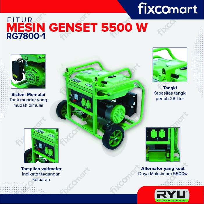 Ryu Gasoline Generator Set / Genset 5500 Watt Rg 7800-1