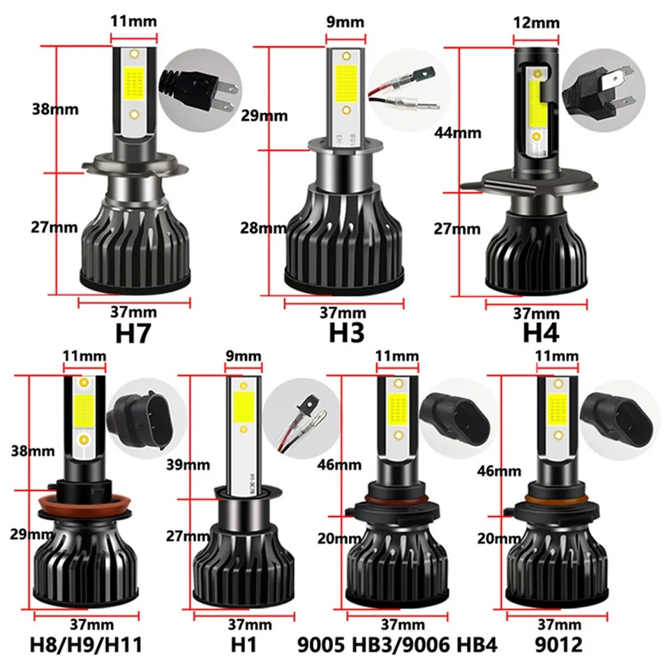 LAMPU LED MOBIL H4 H11 H8 H9 H16 HB3 HB4 H1 HIR2 9012 SEPASANG