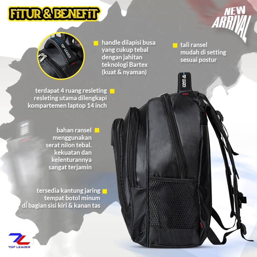 TOP LEADER Ransel Pria Wanita 17inc Backpack Tas Laptop Free Raincover