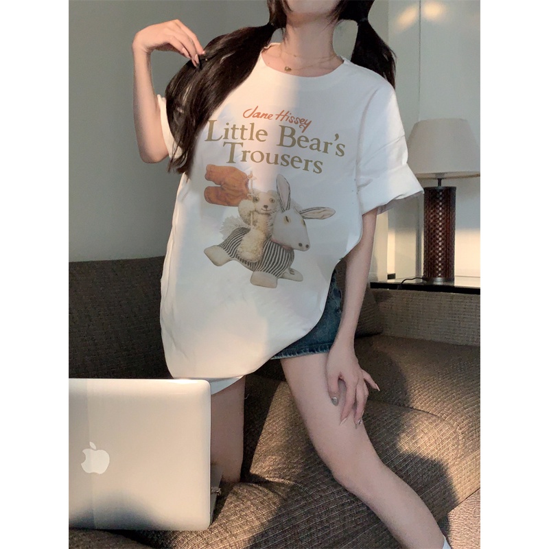 EUNII T-shirt Lengan Pendek Cute Cartoon Animals Korean Style/Kaos Atasan Wanita/Baju Kaus Oversize Wanita/Kaos Wanita