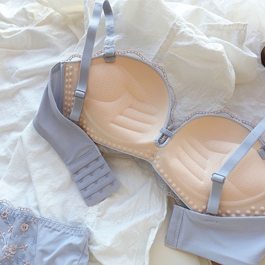 Renda pakaian dalam wanita dada kecil mengumpulkan bra anti kendur tidak ada cincin baja yang mengan