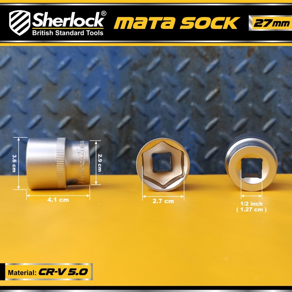 Kunci Shock 27 mm 6 PT Original Sherlock Mata Sok/Sock 1/2 inch