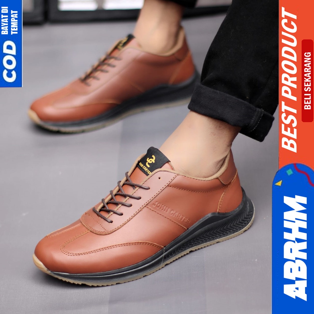 Sepatu Sneakers Casual Pria Kulit Asli Hitam Kerja Abrhm Spart