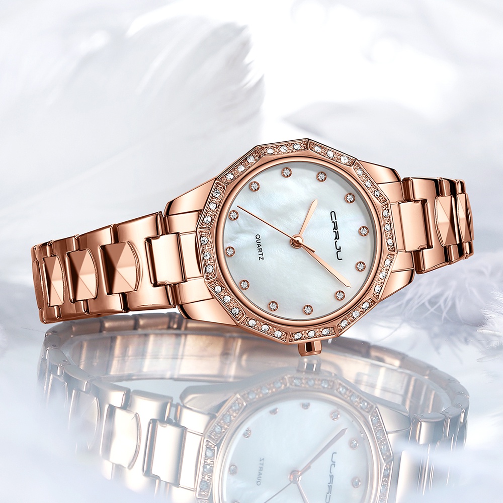 CRRJU Jam Tangan Wanita Original Free Gift Box Fashion Ultra Thin Tahan Air Quartz Tanggalnya Jam Tangan Cewek