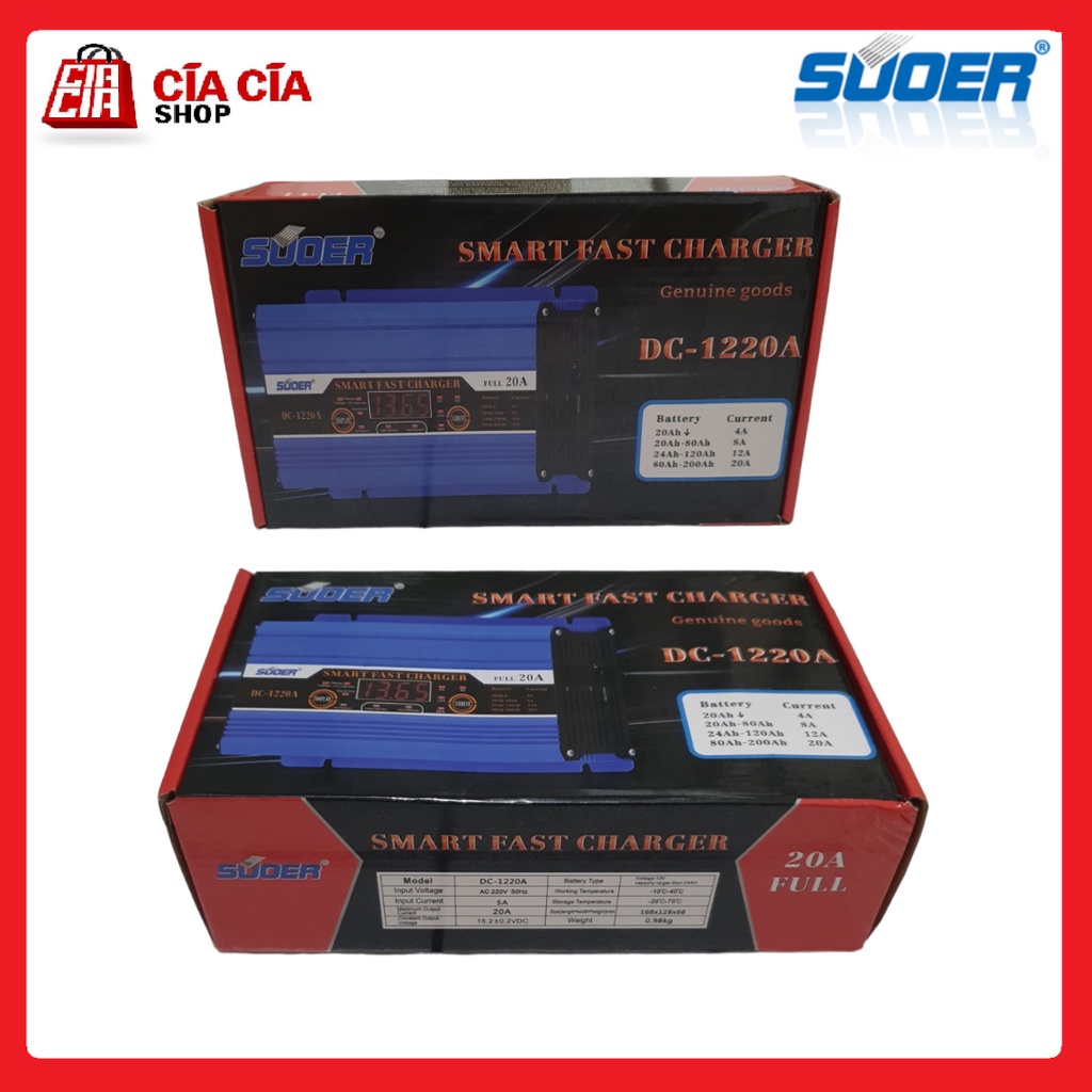 SUOER DC-1220A Smart Fast Charger Aki 12V 20A Casan Accu Aki Digital Charger Aki Digital Fast Charging