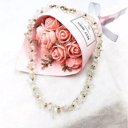 Kalung Choker Quartz Cracked Stone Beads Necklace Kalung Batu Kristal Crystal Choker Seastone Natural Batu Alam